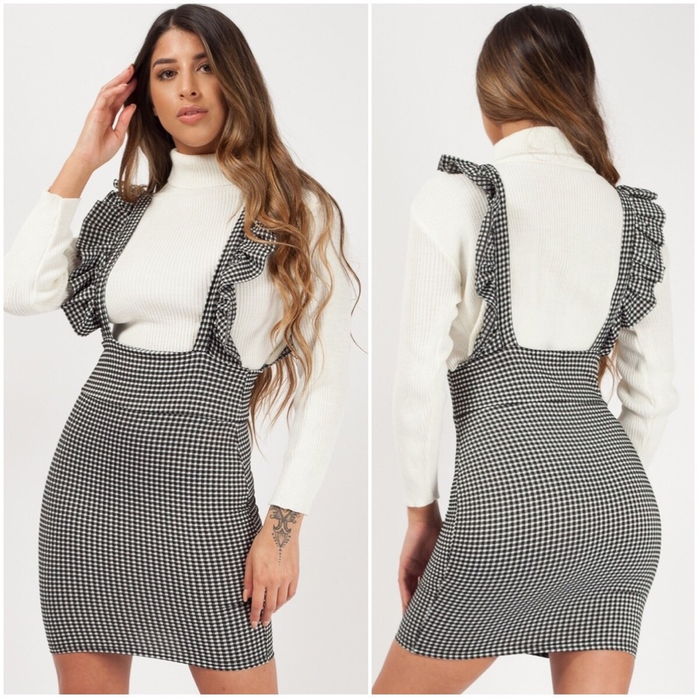 Maddie | Checkered Ruffle Pinafore Dress - Picture 2 of 3